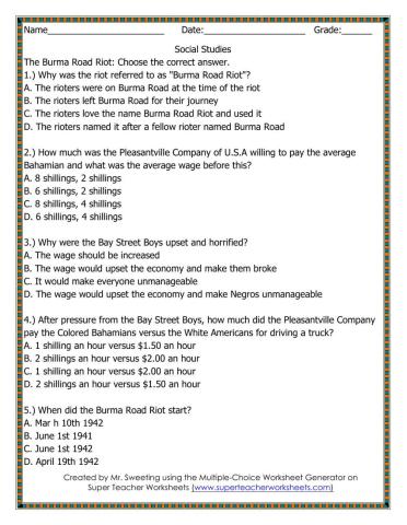 Burma Road Riot Multiple choice