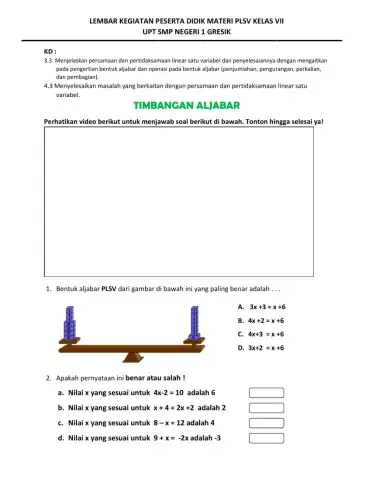 Lebar Kerja Peserta Didik PLSV
