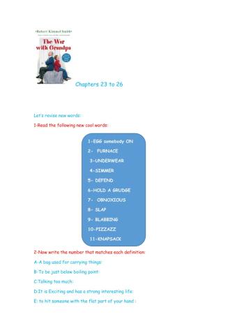 The War with Grandpa-chapters 23 to 26 Vocabulary