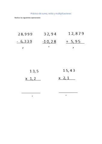 Practica, suma, resta y multiplicación de números decimales