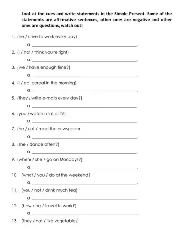 Simple present statements