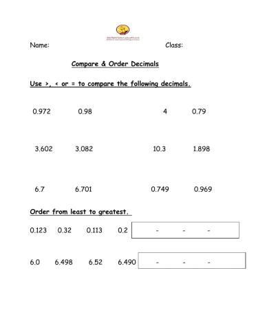 Compare and order decimals