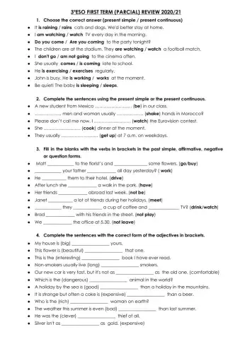 3ºESO mid-term test grammar review (first term)