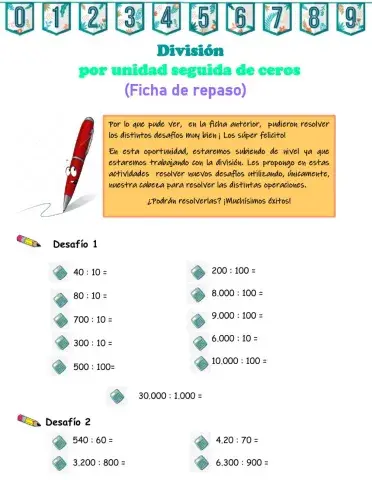 Ficha de repaso- Div. por unid seguida de cero