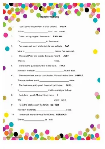 Complete FCE. Revision units 1 to 9. Transformations 2.