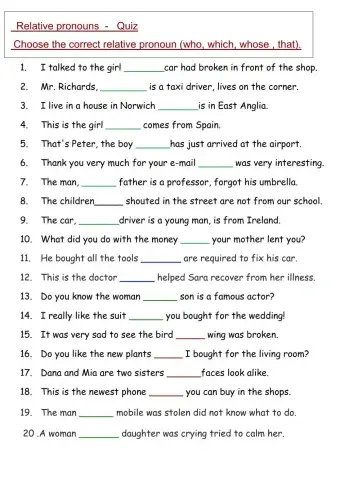 Relative pounouns quiz