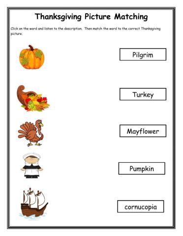 Thanksgiving Matching Worksheet 1