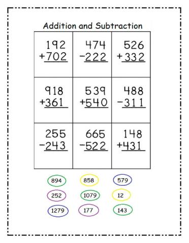 3 digit addition and subtraction