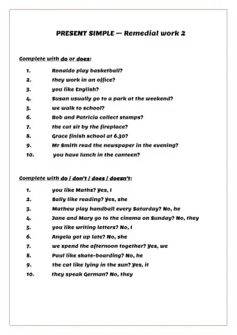 Present simple - remedial work 2