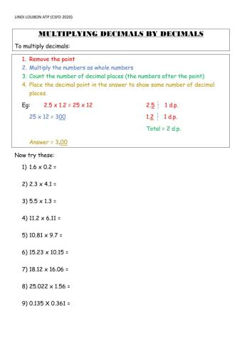 Multiplying decimals by decimals