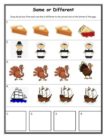 Thaksgiving Worksheet, Same or Different