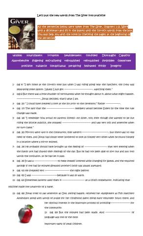 The Giver- Vocabulary 2