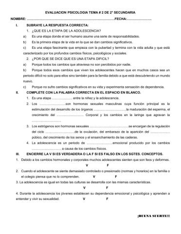 Evaluación Cambios en la Adolescencia
