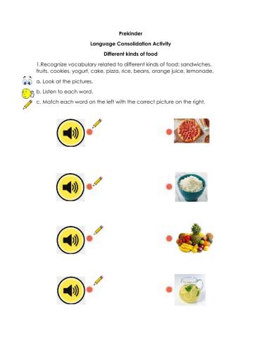Recognize words related to different kind of food