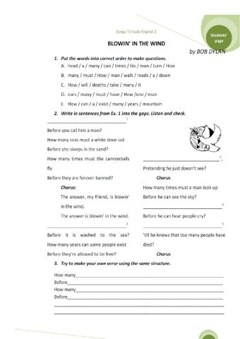 Song worksheet: Blowin' in the wind by Bob Dylan