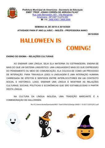 Halloween is coming! 9º ano