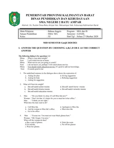 Mid semester bahasa inggris ganjil -)-)