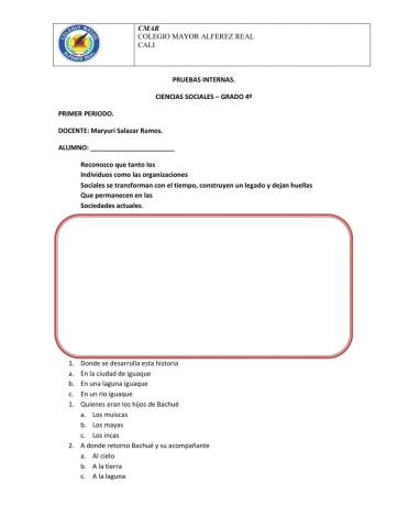 Prueba de ciencias sociales cuarto