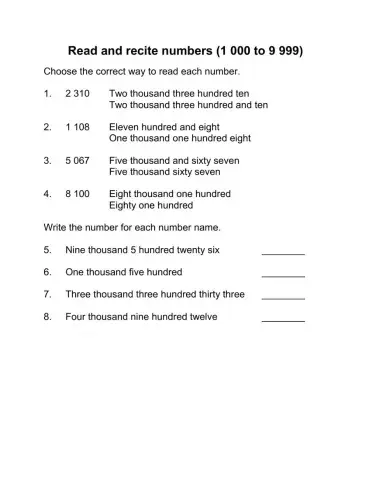 Read and write numbers (1 000 to 9 999)