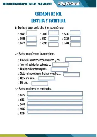 Lectura y escritura de las unidades de mil