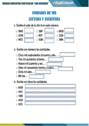 Lectura y escritura de las unidades de mil