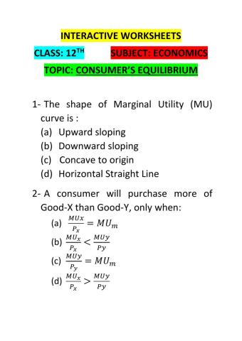 Consumer's Equilibrium utility analysis