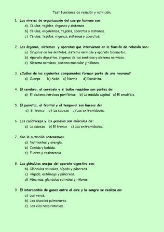 Test función nutrición y relación