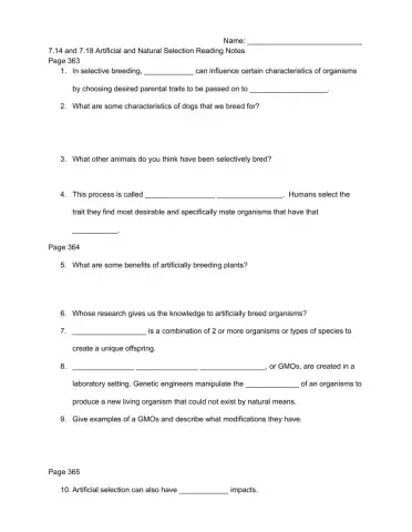 Selection Reading Notes