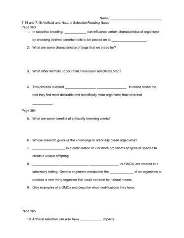 Selection Reading Notes