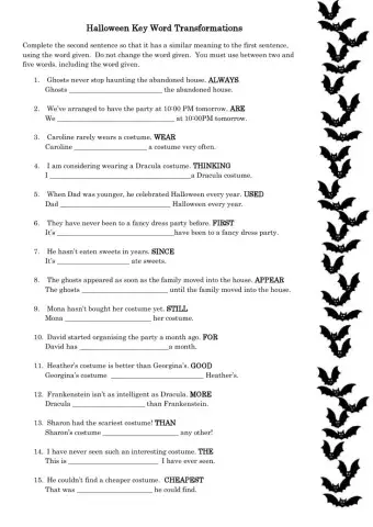 Halloween Key Word Transformations