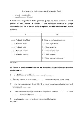 Asia - elemente de geografie fizică