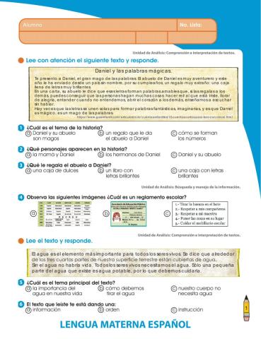 Evaluación 1° trimestral de español