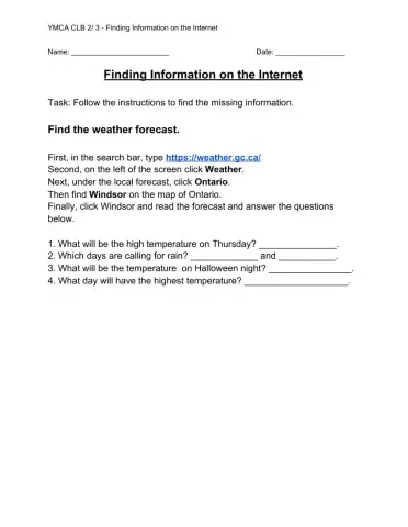 Using the internet- Find the forecast