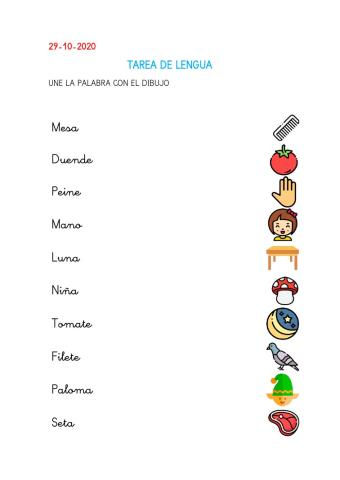 Une la palabra con el dibujo