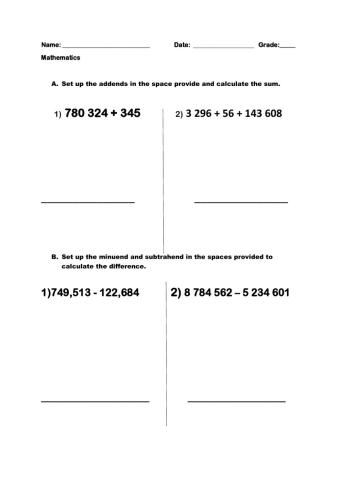 Adding and subtracting whole numbers