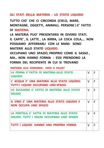 Gli stati dela materia: liquido e solido