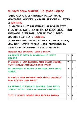 Gli stati dela materia: liquido e solido