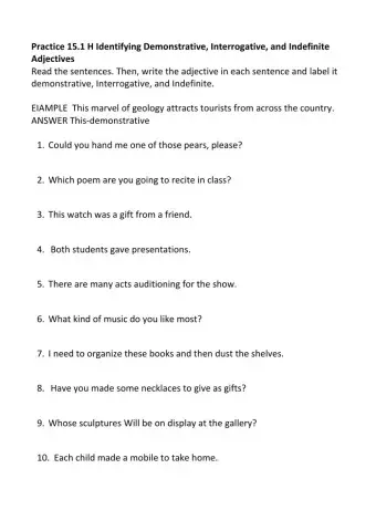 Using demonstrative, interrogative and indefinite Adjectives - Class work: Practice 15.1 I y H