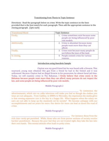 Thesis to topic sentence