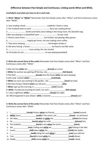 Past Simple and Continuous exercies with When and While