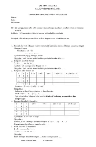 Sifat perkalian bilangan bulat