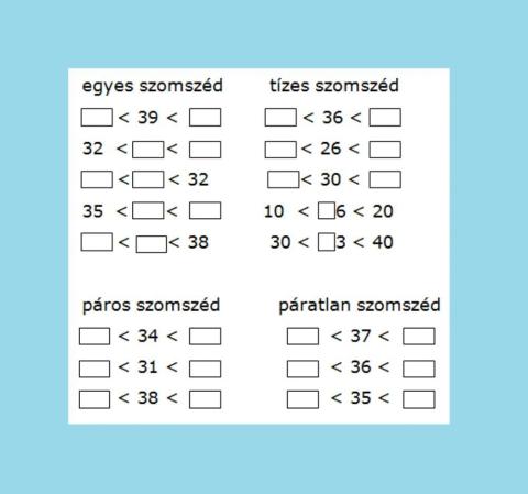 Egyes, tízes számszomszédok 40-ig