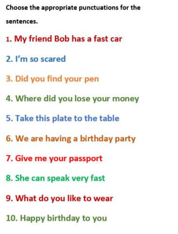 Kinds of sentences below