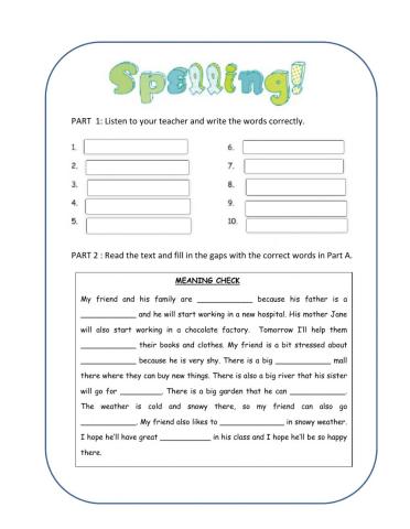 Spelling and Meaning Check
