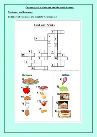 Vocabulary and Language: Food - Countable and Uncountable nouns