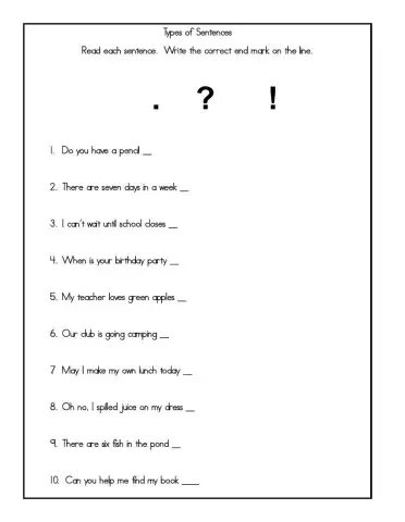 Types of Sentences - End Marks