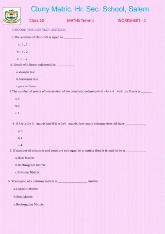 Class 10 Maths Term -II Worksheet - 1