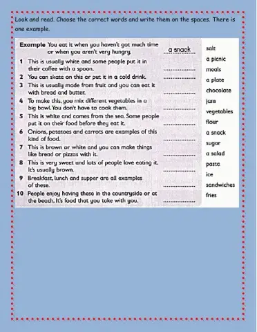 Flyers Reading & Writing Part 1 - Food