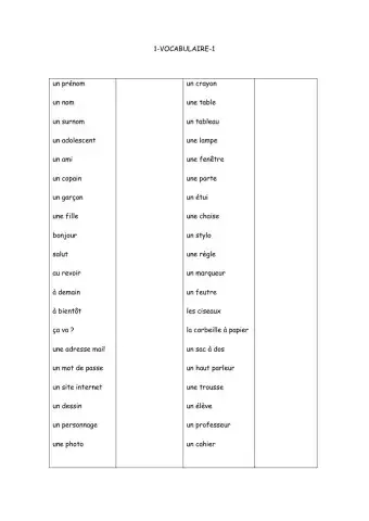 Vocabulaire 1-1