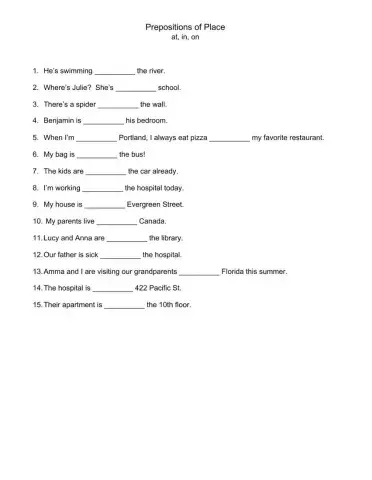 Prepositions of Place